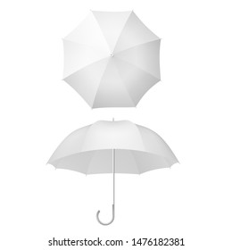 White umbrella and parasols realistic isolated on white. Design template of opened parasols for mock-up. EPS 10