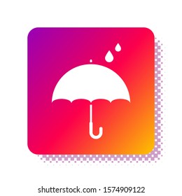 White Umbrella and rain drops icon isolated on white background. Waterproof icon. Protection, safety, security concept. Water resistant symbol. Square color button. Vector Illustration