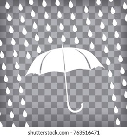 white umbrella and rain drops on a chequered background