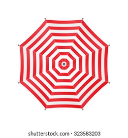 White Umbrella With Red Stripes. Top View. Template For Your Design. Isolated On White Background. Vector.