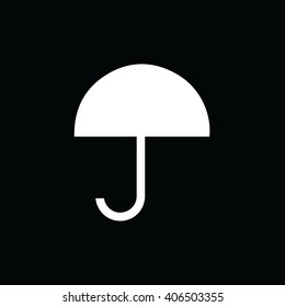 White umbrella vector icon. Black background