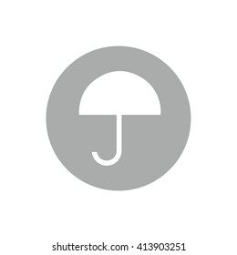 White umbrella vector icon. Gray circle. Gray button