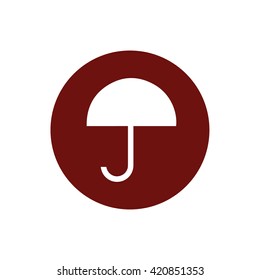 White umbrella vector icon. Red circle. Red button