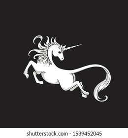 white unicorn with black background