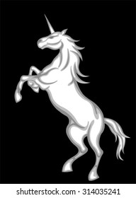 white unicorn in black background.