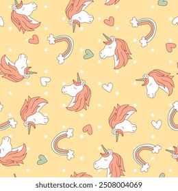 White unicorn with bright colors yellow background. 
