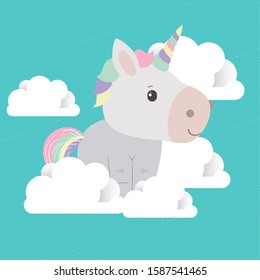 White unicorn cartoon design, Magic fantasy fairytale female and childhood theme Vector illustration