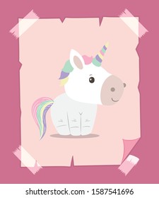 White unicorn cartoon design, Magic fantasy fairytale female and childhood theme Vector illustration