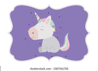 White unicorn cartoon design, Magic fantasy fairytale female and childhood theme Vector illustration