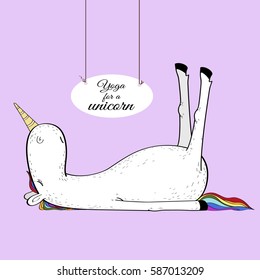 White unicorn doing exercises lying on your back