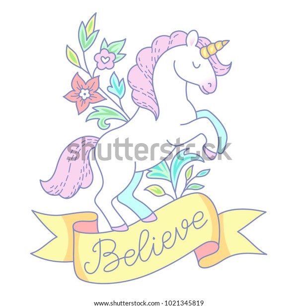 Vector De Stock Libre De Regalias Sobre Unicornio Blanco Y Rama