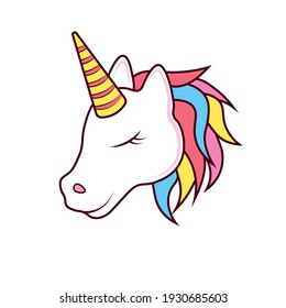 White unicorn head with outline, isolated vector illustration.