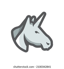 Icono del vector del cabezal de unicornio blanco Ilustración de dibujos animados.