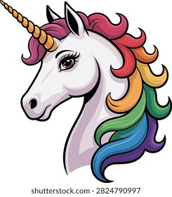 White unicorn head vector on white background.