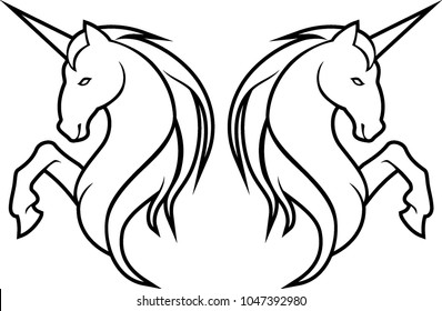 White Unicorn Line Art, Mythical Creature