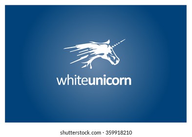 White Unicorn logo, icon, style trend  flat silhouette vector