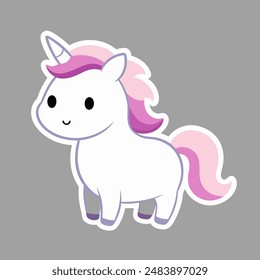 A white unicorn with a pink mane on a gray background