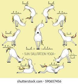 El unicornio blanco practica yoga por la mañana