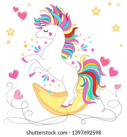 White unicorn rainbow hair. Vector illustration for baby t-shirt print design, element for children's clothes