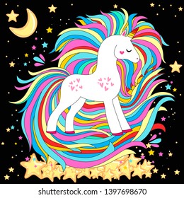 White unicorn rainbow hair. Vector illustration for baby t-shirt print design, element for children's clothes