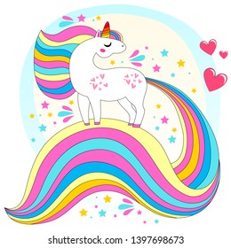 White unicorn rainbow hair. Vector illustration for baby t-shirt print design, element for children's clothes