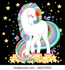 White unicorn rainbow hair. Vector illustration for baby t-shirt print design, element for children's clothes