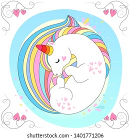 White unicorn rainbow hair. Vector illustration for baby t-shirt print design, element for children's clothes