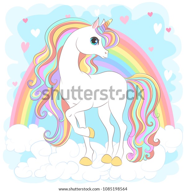 White Unicorn Rainbow Hair Vector Illustration Stock Vector (Royalty ...