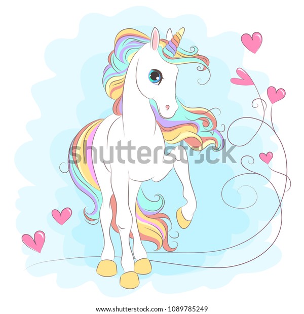 White Unicorn Rainbow Hair Vector Illustration Stock Vector (Royalty ...