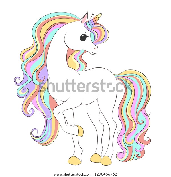 White Unicorn Rainbow Hair Vector Illustration Stock Vector (Royalty ...