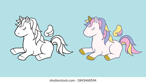 Icono de vector de unicornio blanco para niños diseño aislado. Caballo blanco retrato con pelo arco iris. Magnífica caricatura fantástica animal. Un animal en el concepto de fantasía de ensueño.