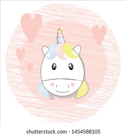 White Unicorn vector illustration for children design. Rainbow hair. Isolated. Cute fantasy animal.