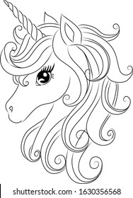 White Unicorn vector illustration for children design - coloring page