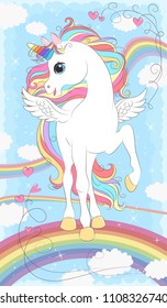 White Unicorn Wings Rainbow Hair Vector Stock Vector (Royalty Free ...