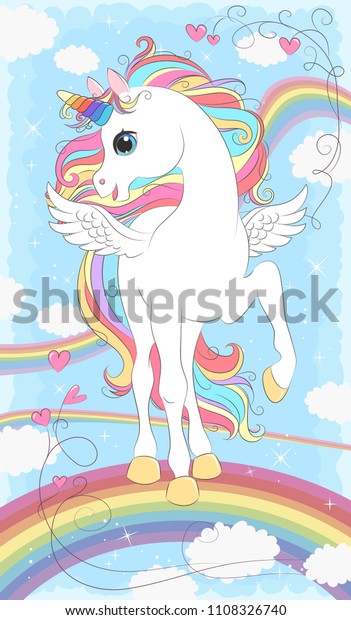 White Unicorn Wings Rainbow Hair Vector Stock Vector (Royalty Free ...