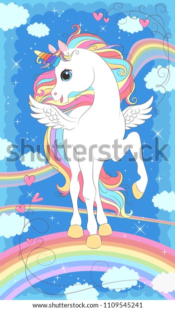 White Unicorn Wings Rainbow Hair Vector Stock Vector (Royalty Free ...