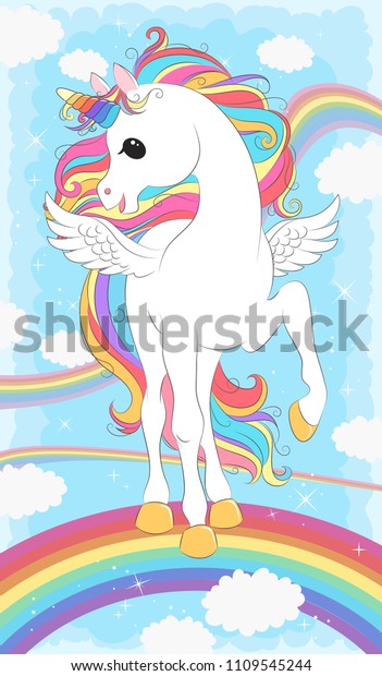 White Unicorn Wings Rainbow Hair Vector Stock Vector (Royalty Free ...