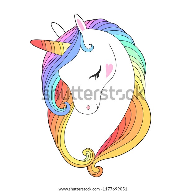 White Unicorn Wirh Rainbow Hair Cute Stock Vector (Royalty Free ...