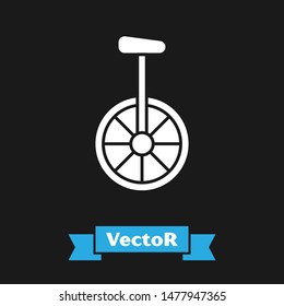 White Unicycle or one wheel bicycle icon isolated on black background. Monowheel bicycle.  Vector Illustration