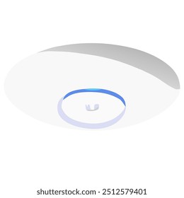 White Unifi UAP-AC-PRO WLAN access point lying on oak floor of living room. Photo taken December 9th, 2022, Zurich, Switzerland.
