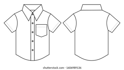 White Uniform Shirt Vector For Kids.Front And Back Views.