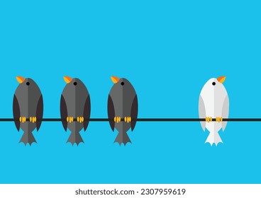 white unique independent bird vector illustration with blue background