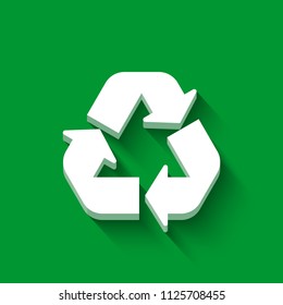 White universal recycling symbol with shadow. 3D icons vector illustration.