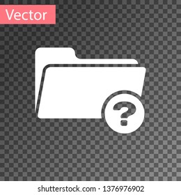 White Unknown directory icon isolated on transparent background. Magnifying glass and folder. Vector Illustration