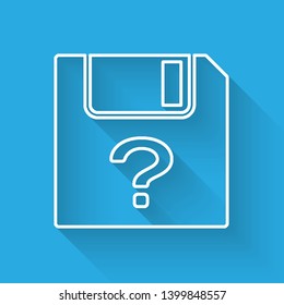 White Unknown document line icon isolated with long shadow. File with Question mark. Hold report, service and global search sign. Vector Illustration
