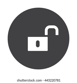 White Unlock icon on black button isolated on white
