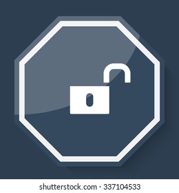 White Unlock icon on plum blue web app button