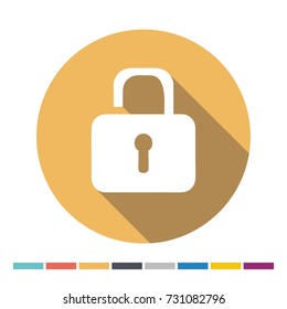 White unlocked padlock flat web icon. Vector Illustration.