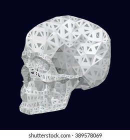 the white unusual skull from triangles and pieces put as uniform object