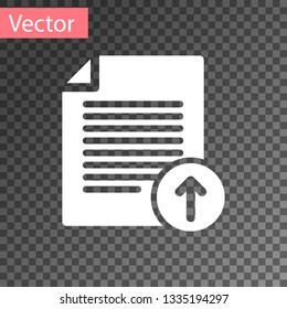White Upload file icon isolated on transparent background. File document symbol. Document arrow. Vector Illustration